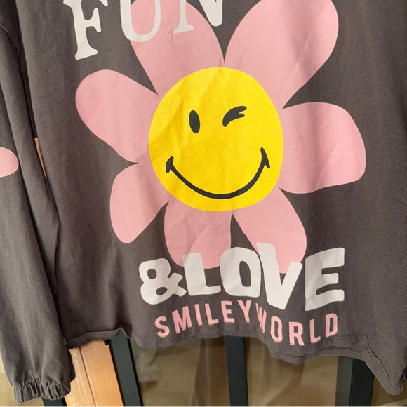 NWOT Zara Kids x Smiley World long sleeve tee girls brown daisy flower crewneck - Picture 3 of 6